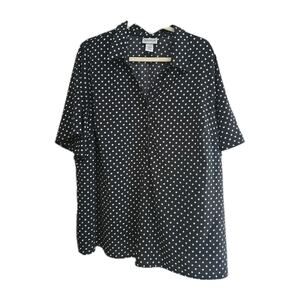 Catherines Black Stars Print Short‎ Sleeve Button Down Shirt Womans Plus Size 1X